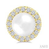 4.5 MM White Cultured Pearl and 1/8 Ctw Round Cut Diamond Halo Stud Earrings in 10K Yellow Gold