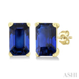 5X3 MM Octagon Shape Sapphire Precious Stud Earrings in 14K Yellow Gold