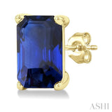 5X3 MM Octagon Shape Sapphire Precious Stud Earrings in 14K Yellow Gold