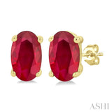 5X3 MM Oval Shape Ruby Precious Stud Earrings in 14K Yellow Gold