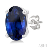 5X3 MM Oval Shape Sapphire Precious Stud Earrings in 14K White Gold