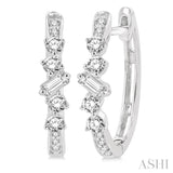 1/3 Ctw Baguette and Round Cut Diamond Hoop Earrings in 14K White Gold