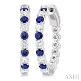 2.4 MM Round Cut Sapphire and 5/8 Ctw Round Cut Diamond Precious Hoop Earring in 14K White Gold