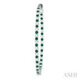 1.6 MM Round Emerald and 1 Ctw Round Cut Diamond Precious Inside-Out Alternating Hoop Earrings in 14K White Gold