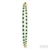 1.8 MM Emerald and Alternating 1 1/2 Ctw Round Cut Inside-Out Diamond Precious Hoop Earrings in 14K Yellow Gold