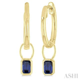 5x3 MM Bezel Set Emerald Cut Sapphire Precious Fashion Huggie Earrings in 10K Yellow Gold