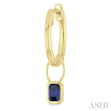 5x3 MM Bezel Set Emerald Cut Sapphire Precious Fashion Huggie Earrings in 10K Yellow Gold