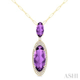 18x8 MM & 10x5 MM Oval Cut Amethyst and 1/3 ctw Round Cut Diamond Halo Semi Precious Pendant With Chain in 14K Yellow Gold