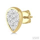 1/3 Ctw Pear Shape Lovebright Round Cut Diamond Bezel Stud Earrings in 14K Yellow and White Gold