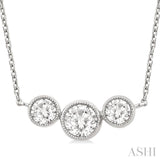1.00 Ctw Past, Present & Future 3-Stone Bezel Set Round Cut Diamond Necklace in 14K White Gold
