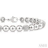 1/5 Ctw Bold Bead Design Round Cut Diamond Fashion Bracelet in Sterling Silver