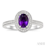 7x5 MM Oval Shape Amethyst and 1/50 Ctw Round Cut Diamond Semi-precious Ring in Sterling Silver