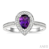 7x5 MM Pear Shape Amethyst and 1/50 Ctw Round Cut Diamond Semi-precious Ring in Sterling Silver