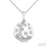 1/10 Ctw Bold Star Engraved Puffed Round Cut Diamond Pendant With Chain in Sterling Silver
